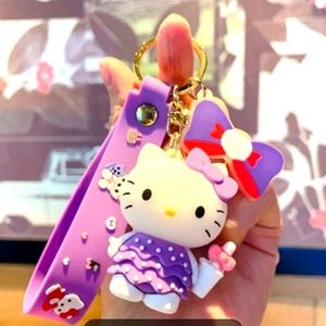 Hello Kitty 3D Keychain Purple Wrist Strap, NEW